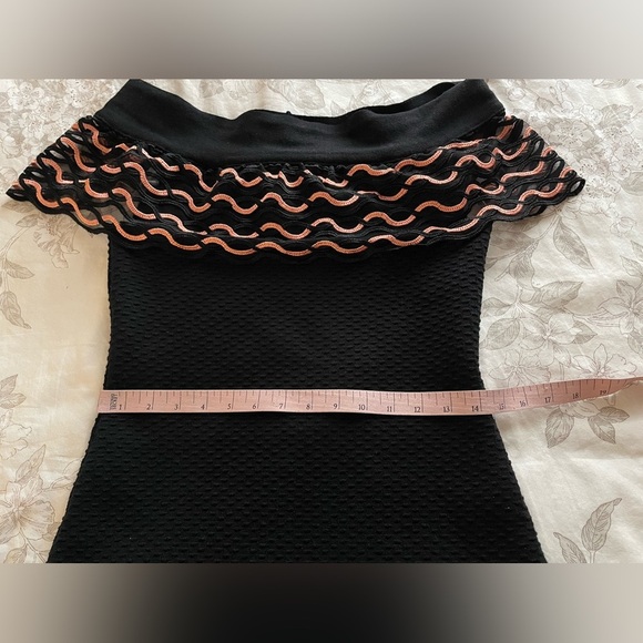 Lela Rose Wave Lace Off The Shoulder Black Pink Knit Wool Mini Dress Small Glam - Picture 3 of 11